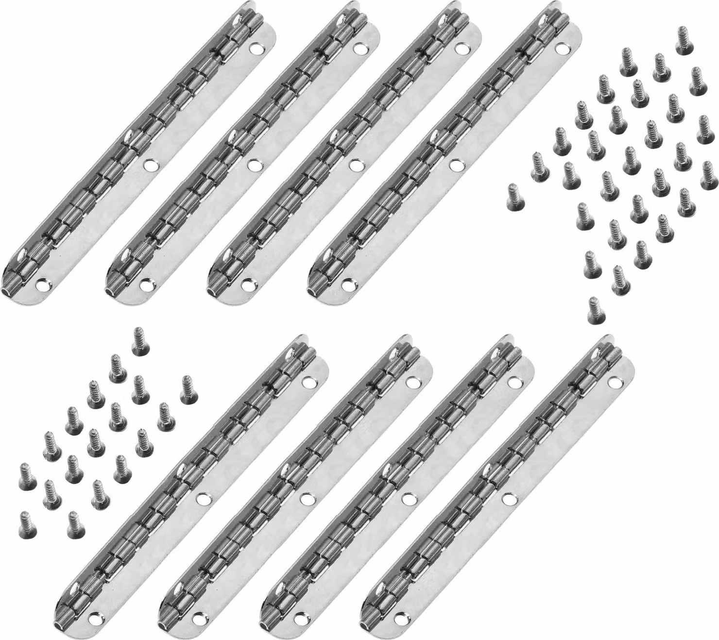 Set di 8 cerniere lunghe, (lunghezza 11,5 cm, argento, apertura max 90 gradi)