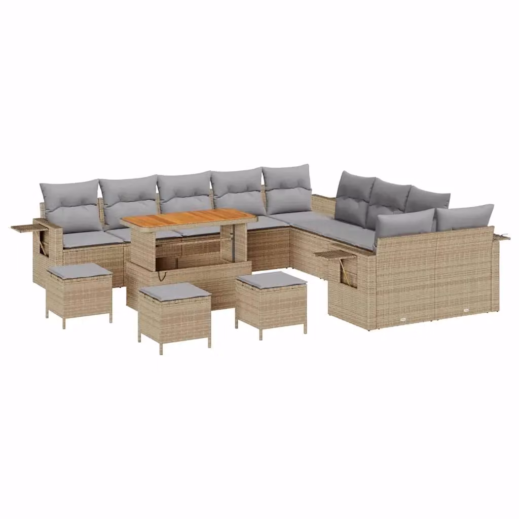 Set Divano da Giardino vidaXL a forma a U composto da 14 pezzi in Polyrattan con Cuscini Beige e Grigio – 2