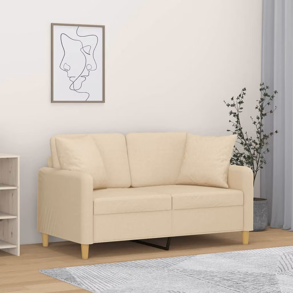 vidaXL Divano a 2 Posti Moderno in Tessuto Beige con Cuscini e Struttura in Metallo