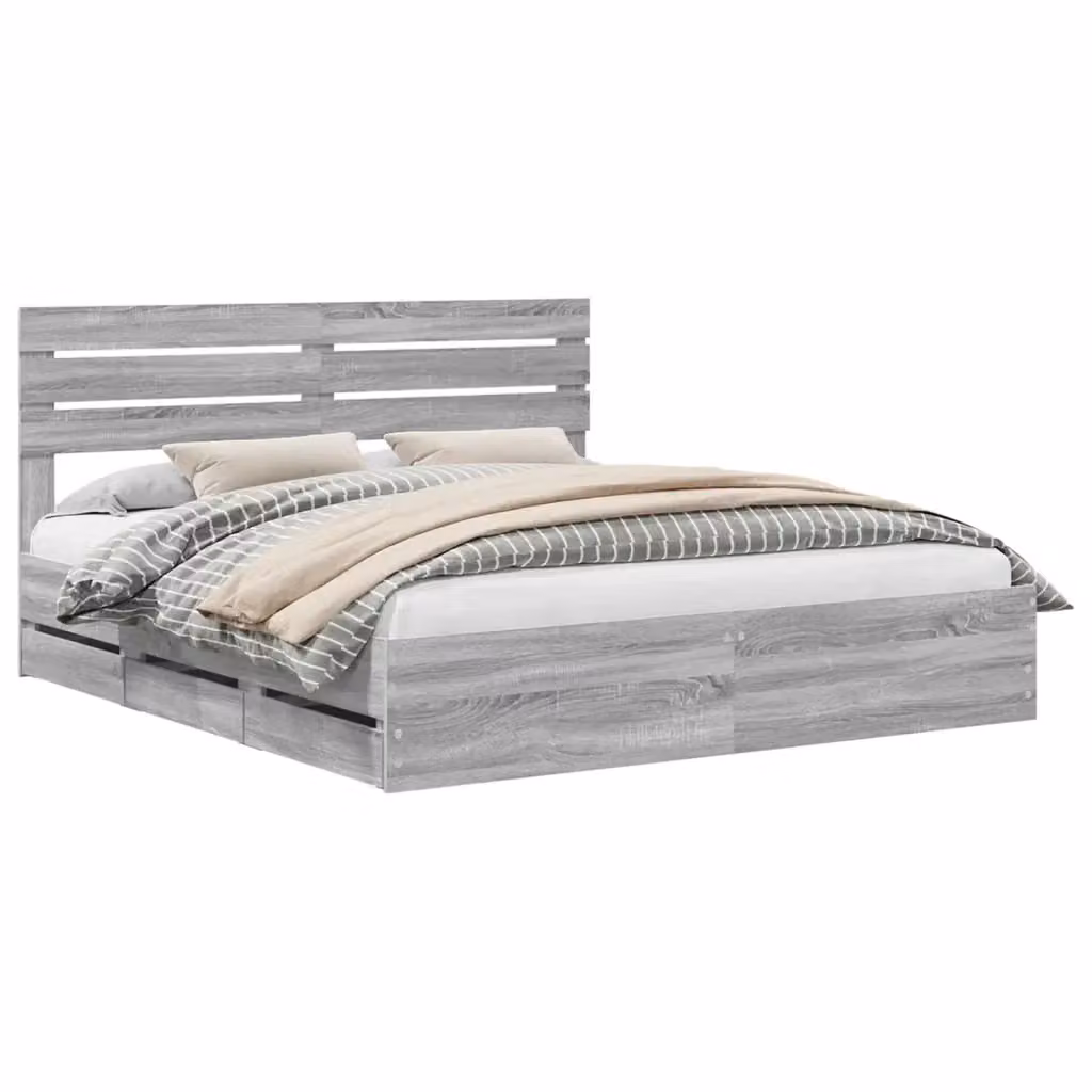 Letto moderno con cassetto vidaXL in legno Grigio, L/P/H: 200 x 200 x 206 cm – 2