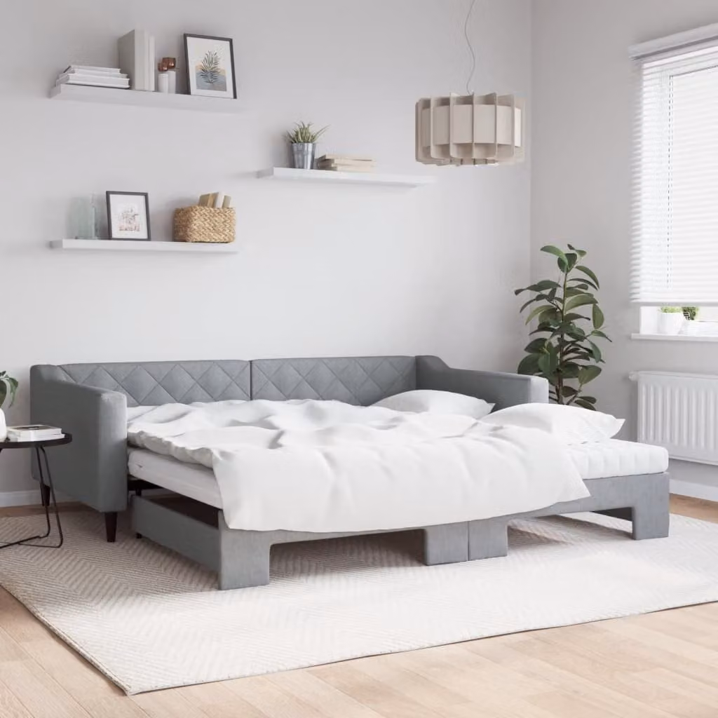 vidaXL Divano Letto Estraibile in Tessuto Grigio per Soggiorno e Camera da Letto