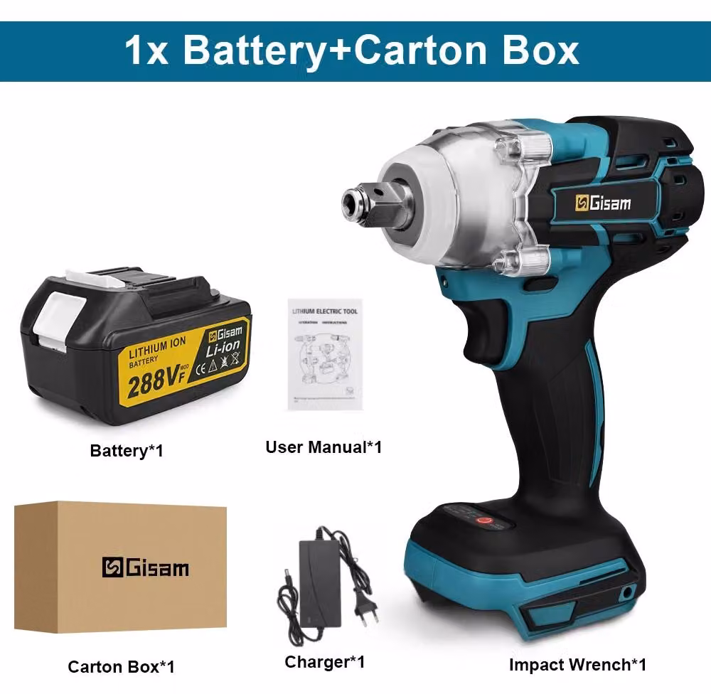Avvitatore a percussione a batteria - Avvitatore a percussione da 18V - Senza fili - Coppia di serraggio di 520 Nm - Motore brushless - Attacco quadrato da 1,27 cm - Con 1 batteria