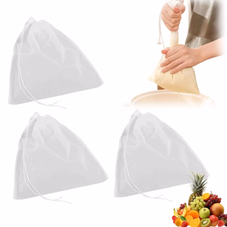 3 sacchetti filtranti da 30x45 cm, in nylon da 100 micron, per birra, succo di frutta e vino