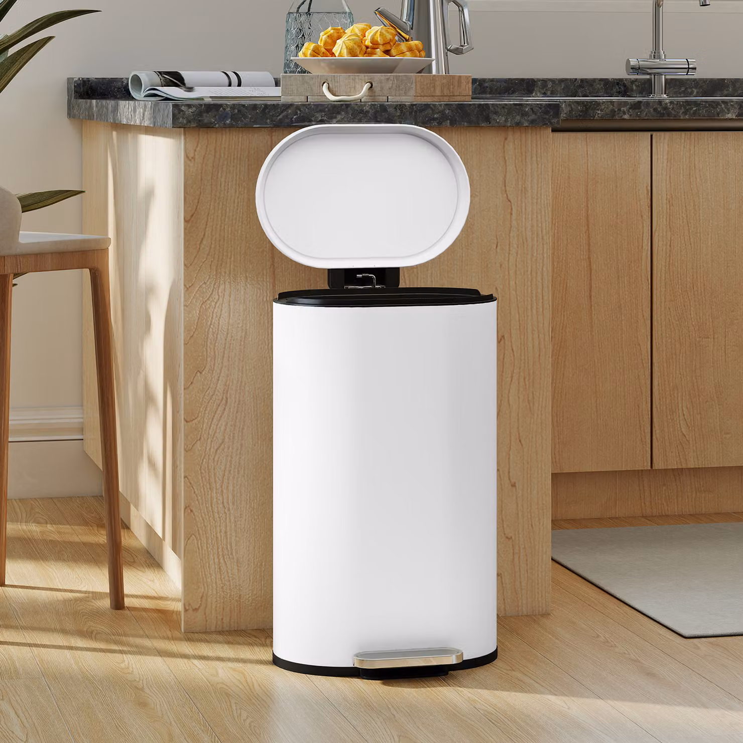 HOMCOM Bidone da cucina con pedale e chiusura morbida, secchio rimovibile, 30 l, bianco – 2