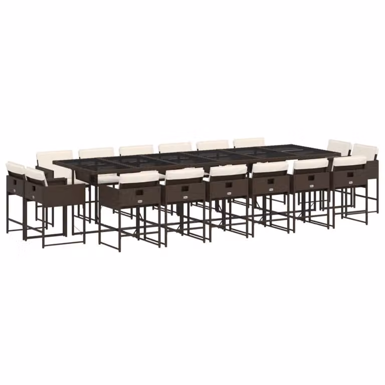 Set da Pranzo da Giardino 17 pz con Cuscini Marrone Polyrattan