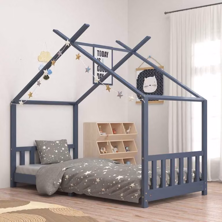 vidaXL Giroletto per Bambini in Legno di Pino Massello Grigio L/P/H: 200 x 90 x 155 cm