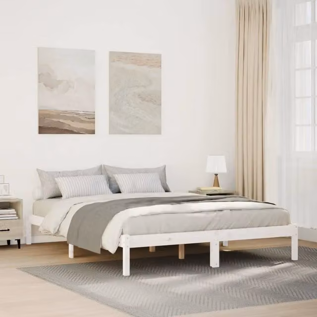 Letto extra lungo Design Mania in legno di pino laccato bianco con doghe in legno L: 165,5 cm, P: 215,5 cm, H: 31 cm – 1