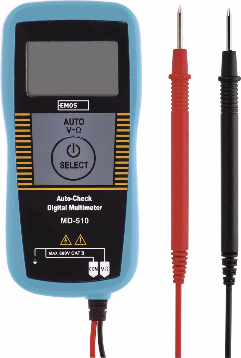 EMOS Multimetro digitale con sonde di misura, CA, CC, resistenza Tester di tensione Auto-Check CAT II, tester di tensione, tester di tensione con batteria, M3252