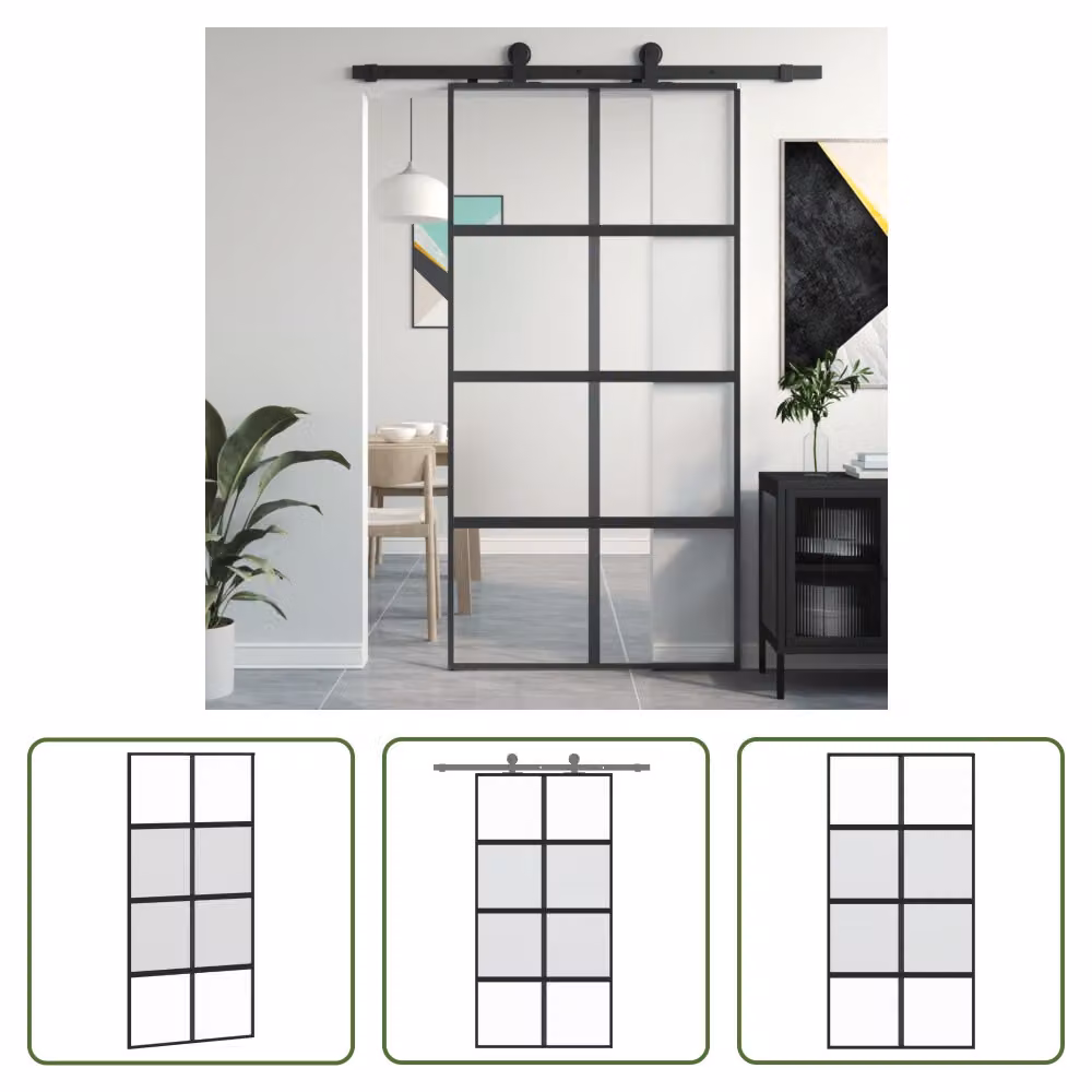 The Living Store Porta scorrevole nera 102,5x205 cm in vetro temperato e alluminio