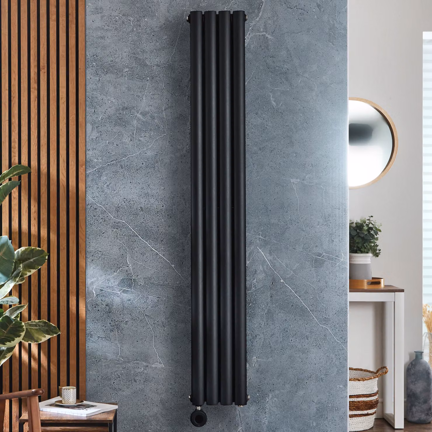 Radiatore Elettrico di Design Verticale ECOSO by Hudson Reed, Nero, H: 178 cm, L: 23,6 cm, P: 23,6 cm, con Controllo WiFi e App