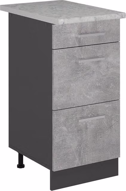 Mobiletto base per cucina R-Line Calcestruzzo/Antracite 40 cm con cassetti, marmo AP Vicco