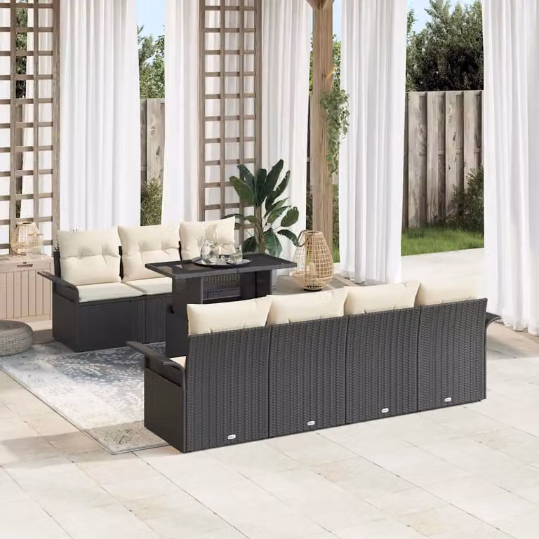 Set Divano da Giardino vidaXL 8 Pezzi Moderno con Cuscini Nero e Beige in Polyrattan e Acciaio