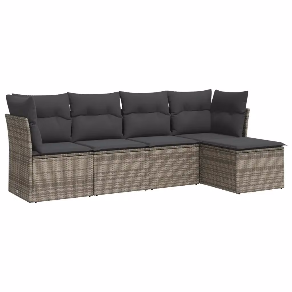 Set Divano da Giardino a L VIDAXL in Polyrattan Grigio con 5 Cuscini – 2