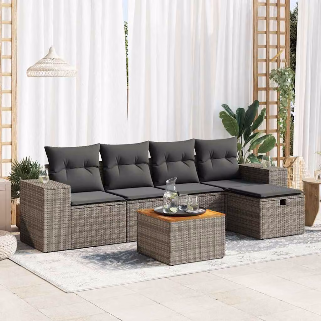 Set Divano da Giardino vidaXL 6 pz in Polyrattan Grigio con Cuscini e Tavolino da Esterno
