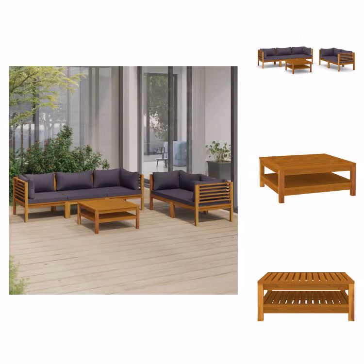 vidaXL Set di 6 pezzi per salotto da giardino con cuscino in legno massiccio di acacia - Set di mobili da giardino
