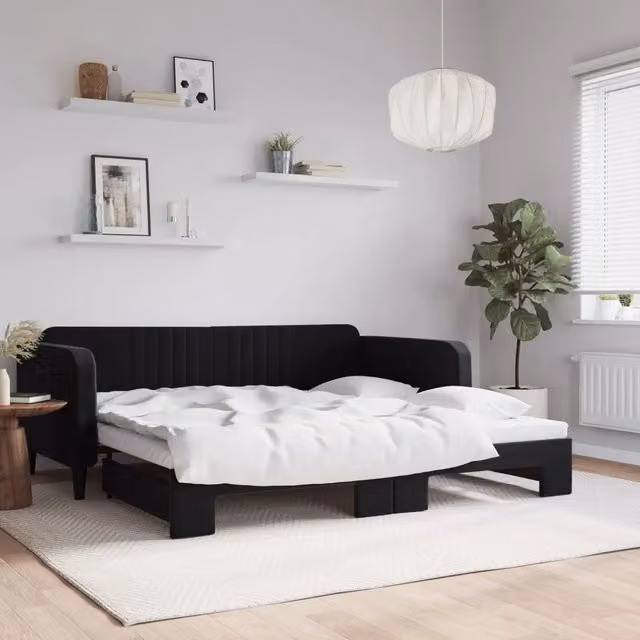 Divano Letto con Letto Estraibile-Sofa Letto-Daybed Nero 100x200 cm in Velluto 280803
