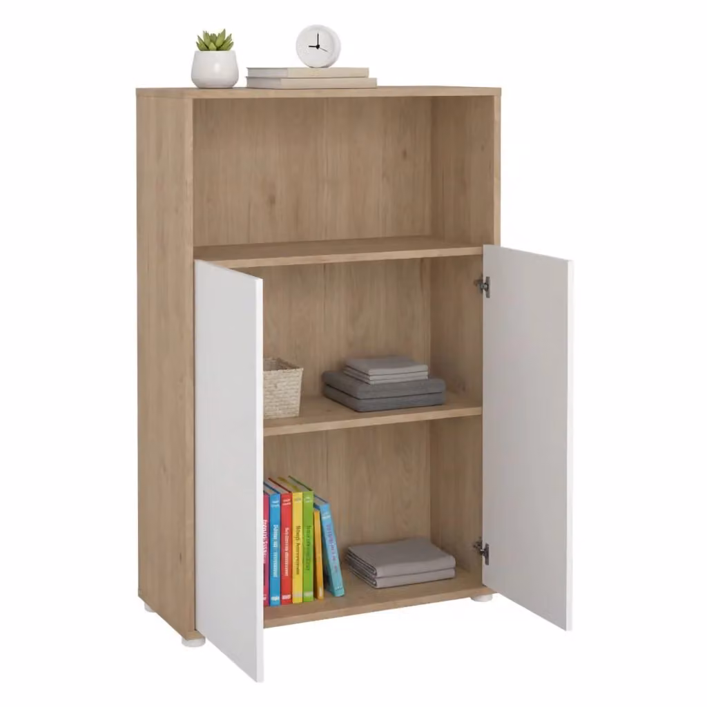 Credenza Canossa DMORA, Buffet da soggiorno e Madia da cucina, Rovere e Bianco, L 80 x P 34 x H 124 cm – 2