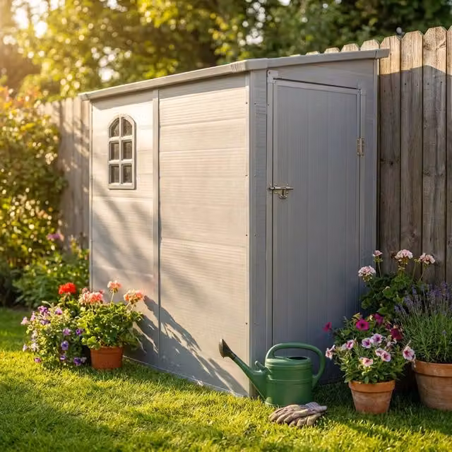 Casetta porta attrezzi da giardino REX in plastica grigia L: 111 cm, P: 191 cm, H: 194 cm