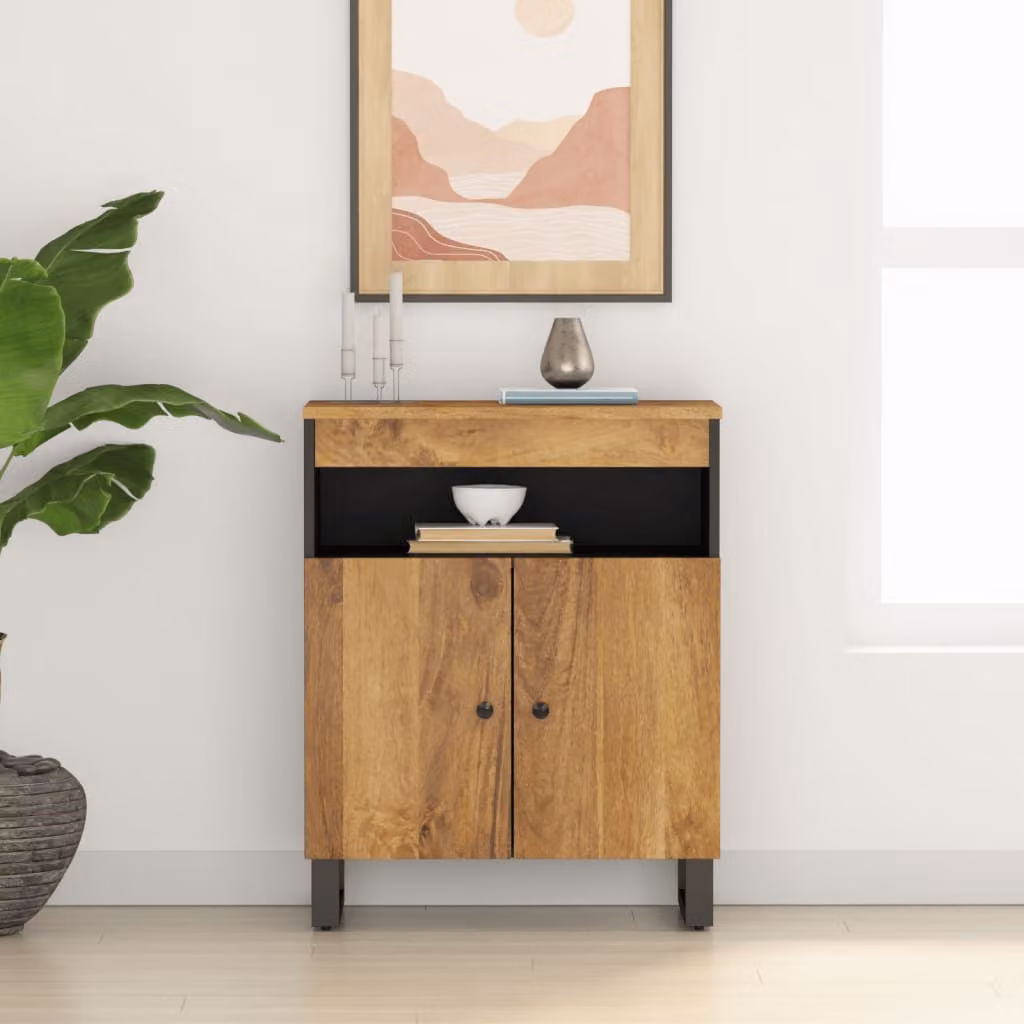 Credenza vidaXL con 2 Ante in Legno Massello di Mango e Metallo, Colore Marrone, L 60 cm x P 33 cm x H 75 cm