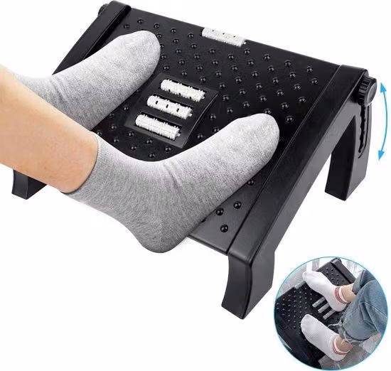 Poggiapiedi ergonomico e antiscivolo, regolabile in 6 posizioni, con funzione massaggio, per l'ufficio e per la casa