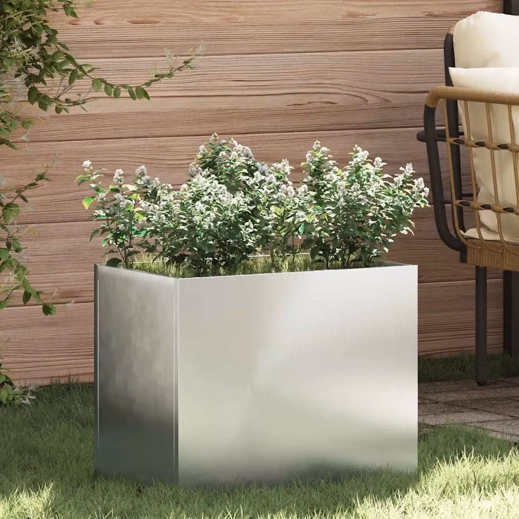 Vaso da giardino rettangolare vidaXL in acciaio zincato color argento L: 50 cm, P: 32 cm, H: 40 cm