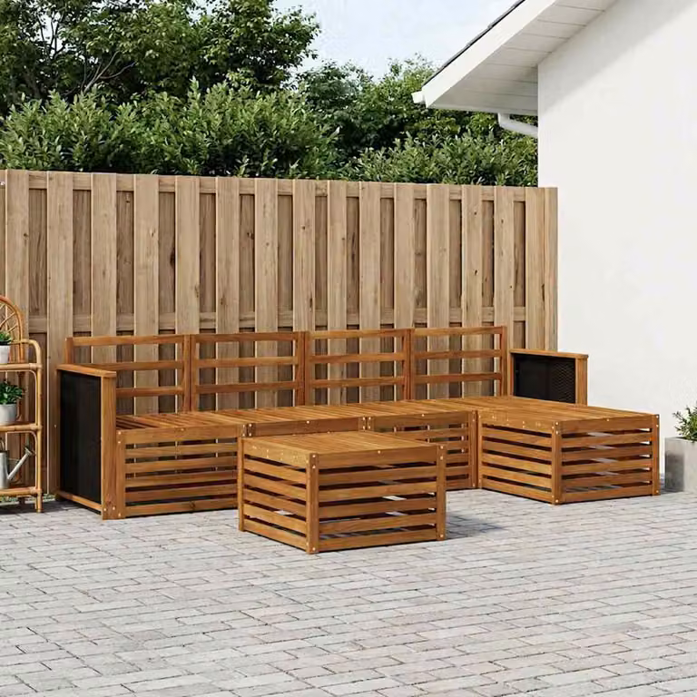 Set di divani da esterno vidaXL a forma di L in legno di acacia con cuscini beige e marrone per giardino e terrazza