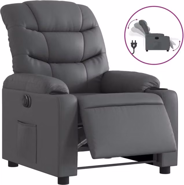 Poltrona | Sedia Relax Reclinabile Elettrica Grigia in Similpelle