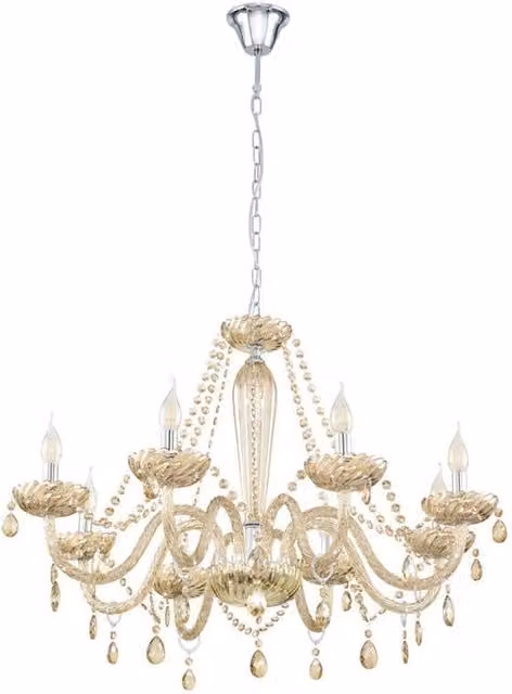 Lampadario a sospensione classico Basilano EGLO in metallo beige e cromo con vetro trasparente, 8 luci E14, diametro: 82 cm