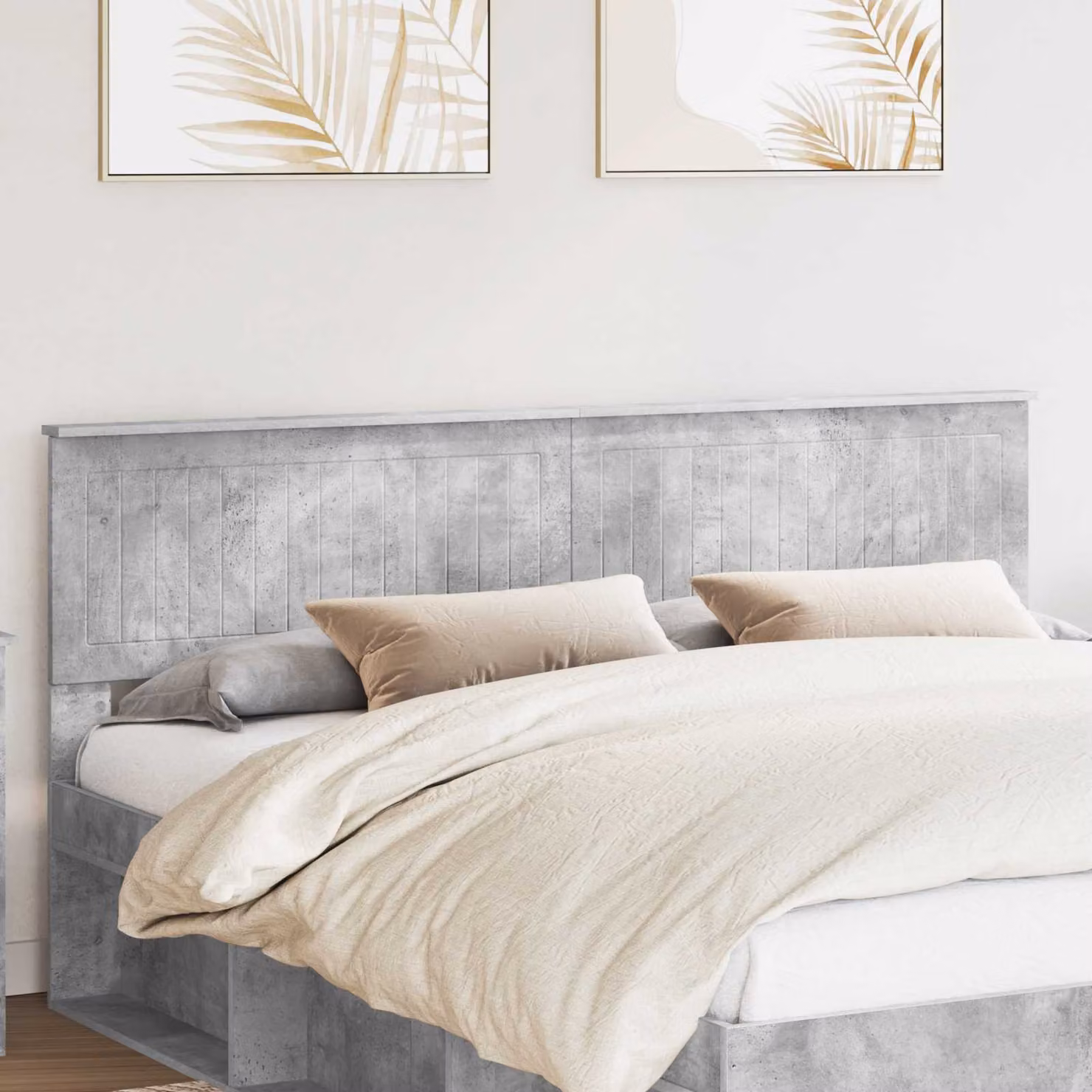 Testiera per letto moderna vidaXL in legno ingegnerizzato, colore grigio cemento, L: 183 cm, H: 90 cm, P: 32 cm