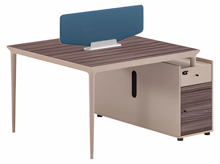Moderne Schreibtisch Beige Holzoptik Akustikpaneel mit Stauraum Büro Möbel