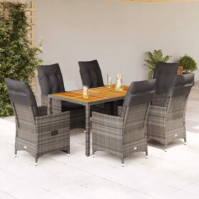 Set da Pranzo da Giardino 7 pz con Cuscini in Polyrattan Grigio 3276728