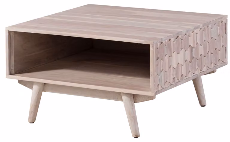 MASSIVMOEBEL24 | MOSAYK #216 Tavolino da salotto in legno di acacia laccato / bianco 70x70x40