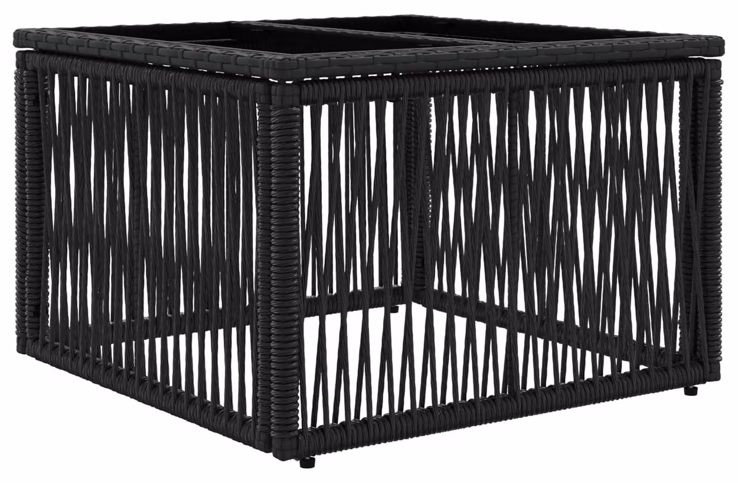 Tavolo da Giardino Nero 55 x 55 x 37 cm Rattan PE e Vetro