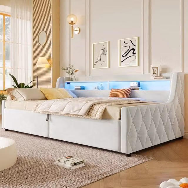 letto a piattaforma flanella off white 90 x 200 cm