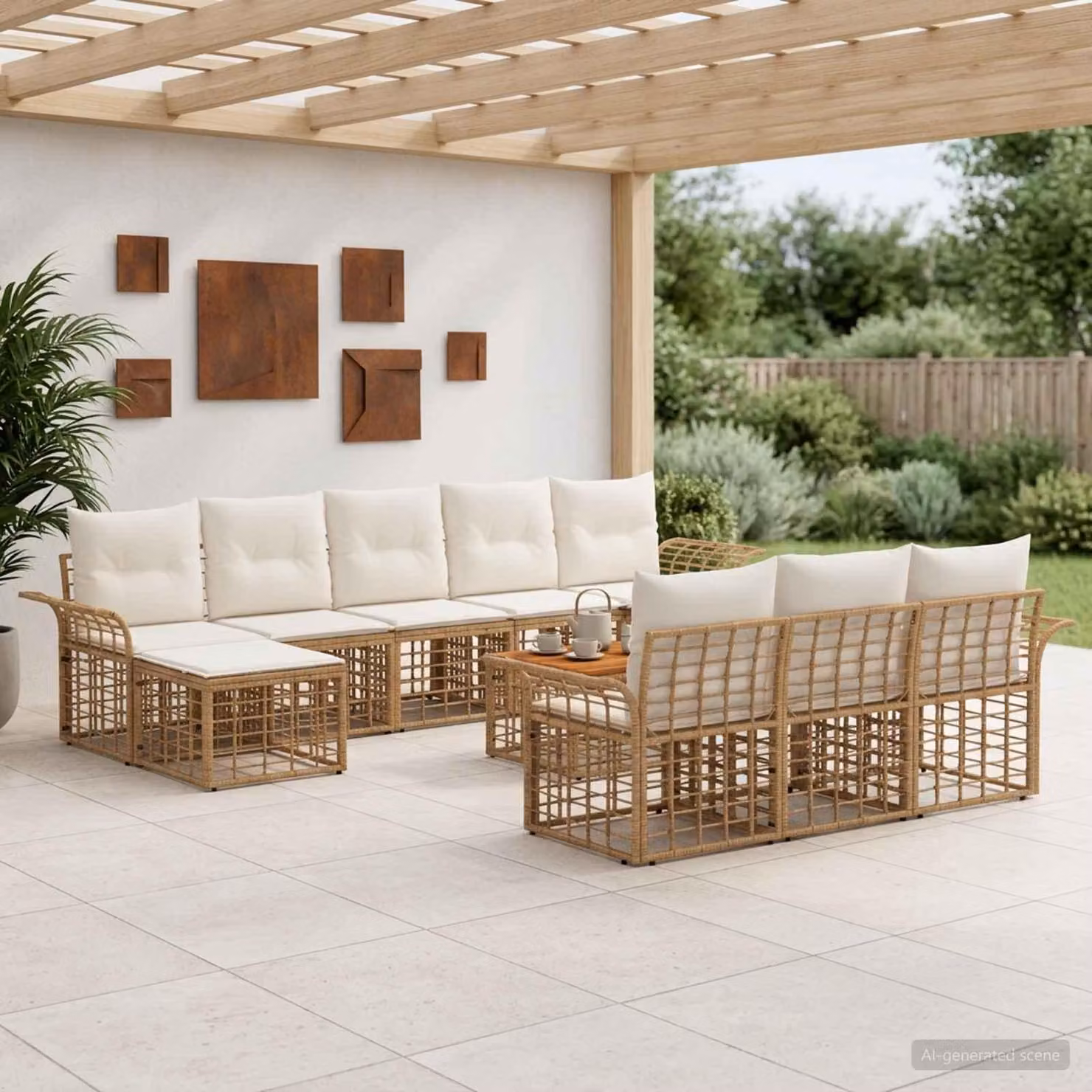 Maison Exclusive - Set da esterno per divano, 11 pezzi, 10 posti, colori: naturale e crema
