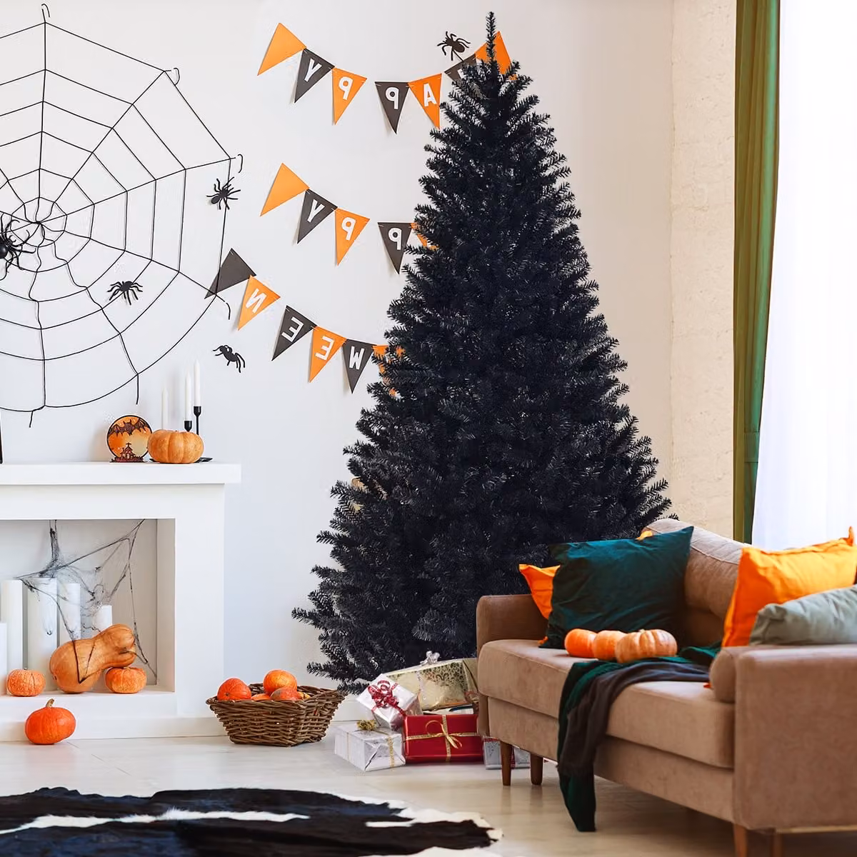 Albero di Natale artificiale Costway, Abete nero con base in metallo, Altezza: 225 cm