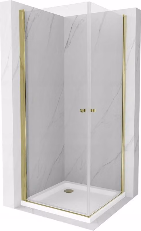 Mexen Pretoria Duo cabina doccia a battente 70 x 70 cm, trasparente, dorato + piatto Flat - 852-070-070-50-02-4010G