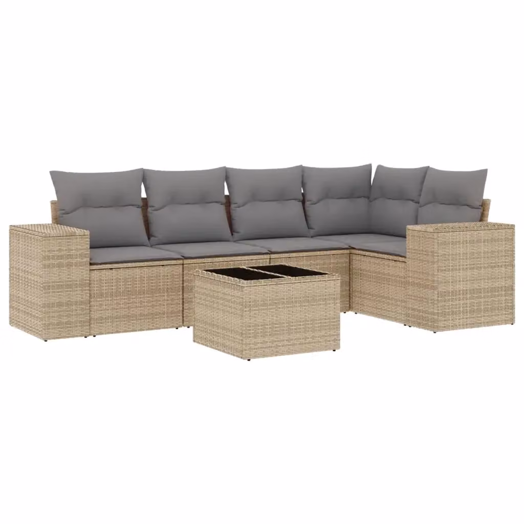 Set Divano da Giardino vidaXL 6 pz a Forma a L in Polyrattan con Cuscini Beige e Tavolino da Esterno – 2