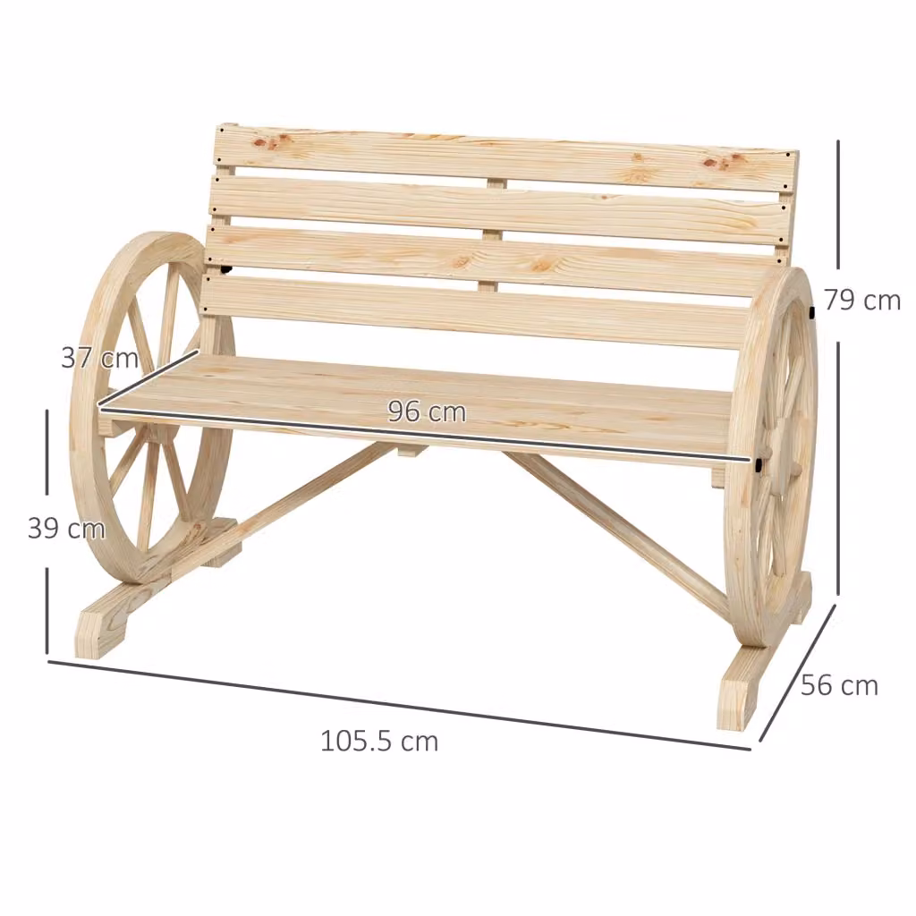 Panca da giardino MIVRAY a 2 posti in legno di abete naturale con braccioli e schienale ampio, colore beige/marrone, portata 240 kg – 2