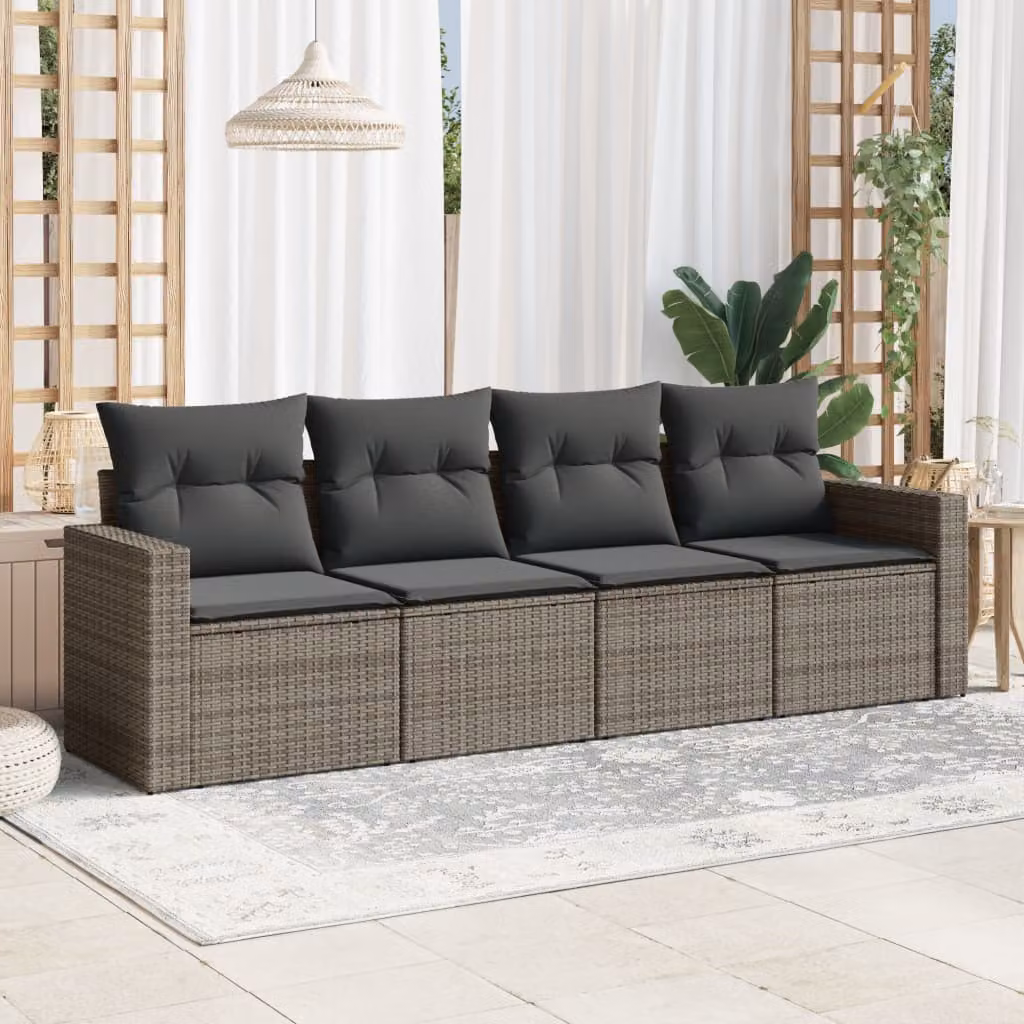 Set di Divani da Giardino vidaXL 4 Pezzi con Cuscini in Polyrattan e Acciaio Grigio
