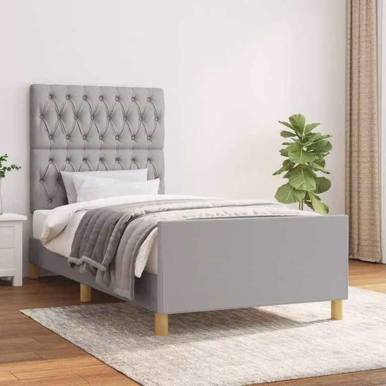 The Living Store Struttura letto con testiera in tessuto grigio chiaro 90x200 cm