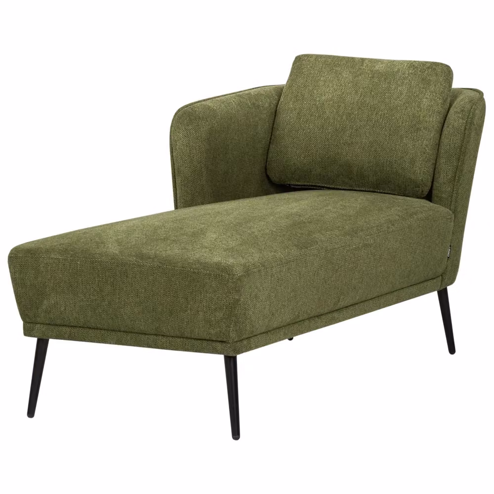 Chaise longue BELIANI in tessuto bouclé verde con cuscino, stile retrò lato destro L/P/H: 148 x 70 x 64 cm – 2