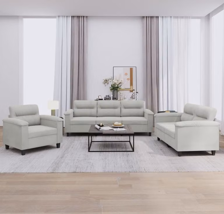 Maison Exclusive - Set divano a 3 pezzi con cuscini, tessuto in microfibra grigio chiaro