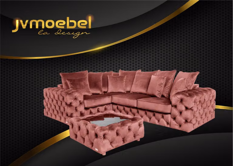Ecksofa Sofa Couch Polster Eckgarnitur L-Form Couchtisch Textil Wohnlandschaft
