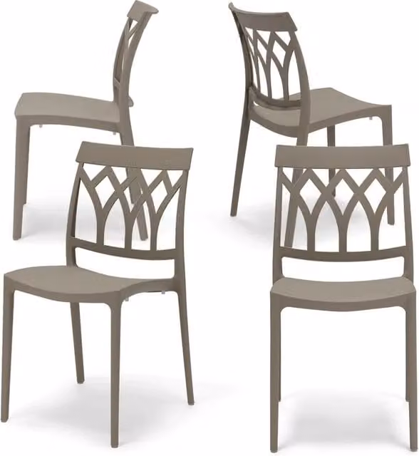 Set 4 sedie in polipropilene QUEEN, 100% MADE IN ITALY, impilabile, resistente ai raggi UV, design moderno, ideale per sala da pranzo, cucina, bar, ristoranti o giardino, colore Tortora