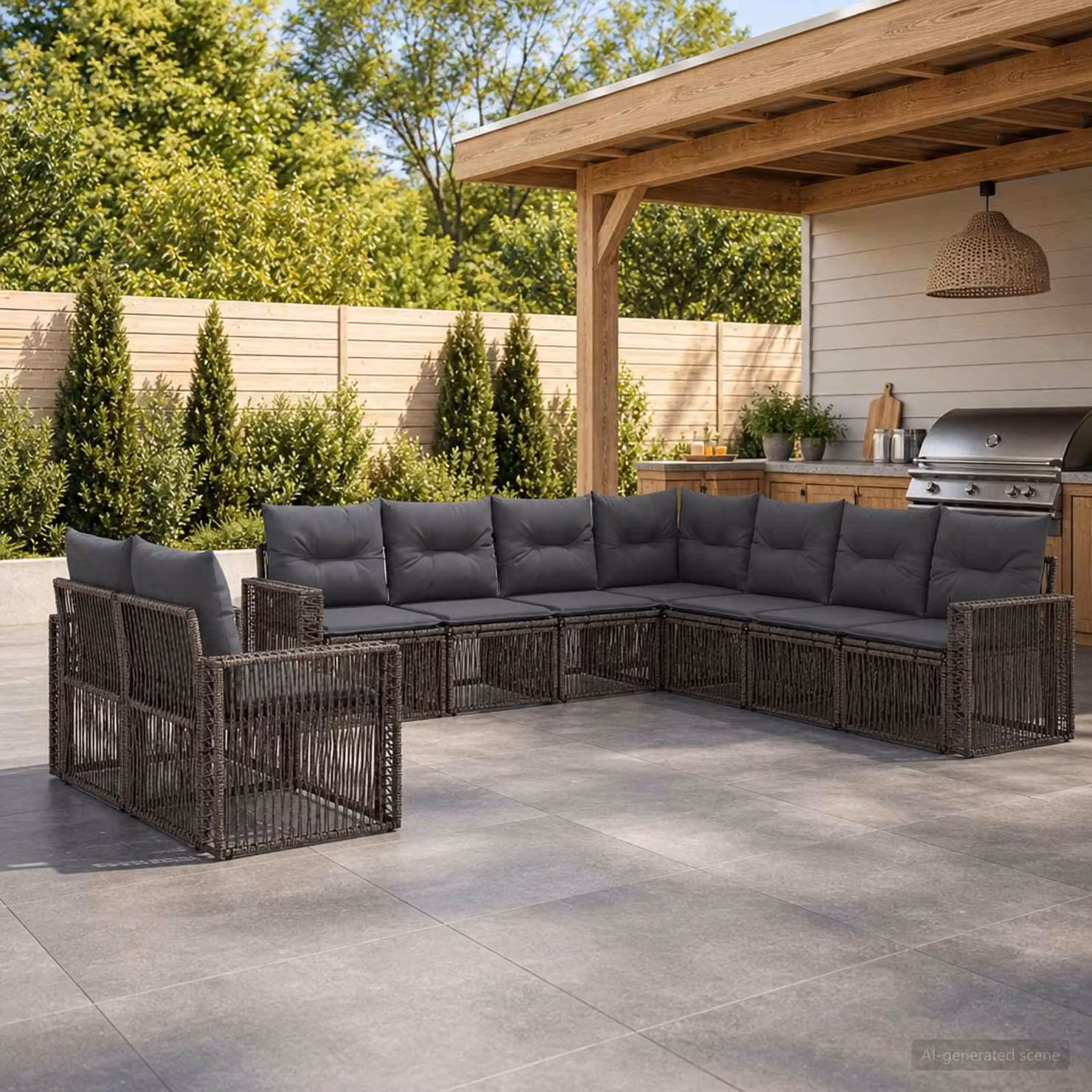 Maison Exclusive - Set da giardino composto da 9 pezzi. Divano e poltrone in rattan sintetico, colore grigio e grigio scuro