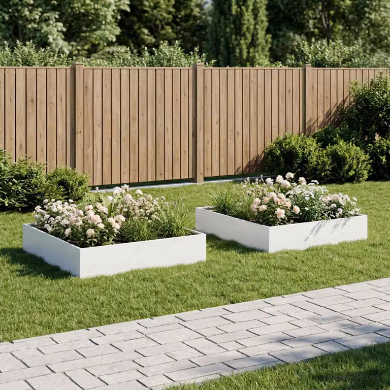 Set di 2 vasi da giardino vidaXL in metallo bianchi, L 100 x P 100 x H 20 cm