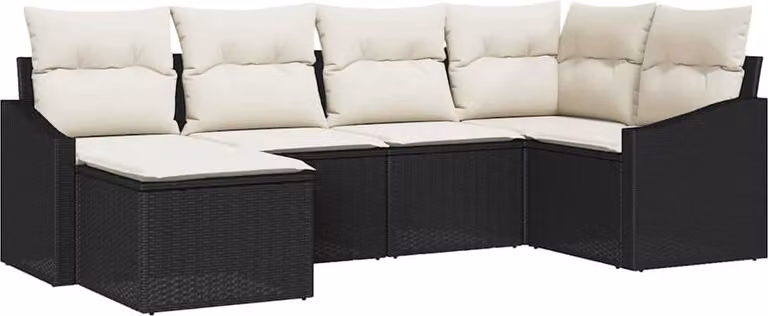 Set di divani con cuscino 6 pcs Nero polyrattan