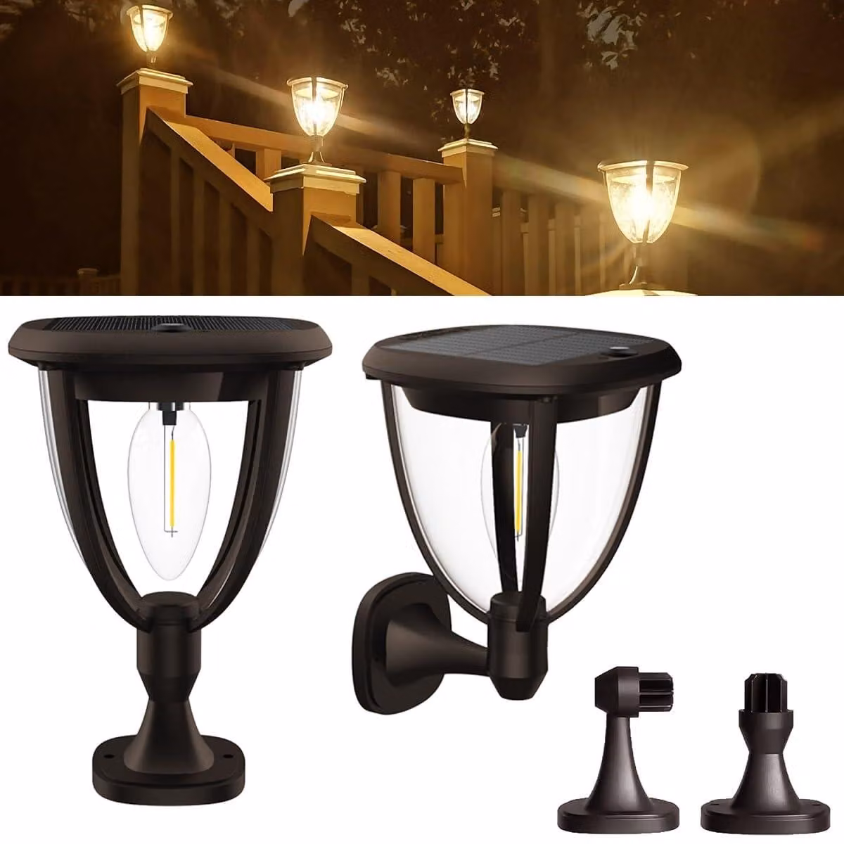 Confezione da 2 lampade solari, 200 lumen, grado di protezione IP65, luce bianco caldo