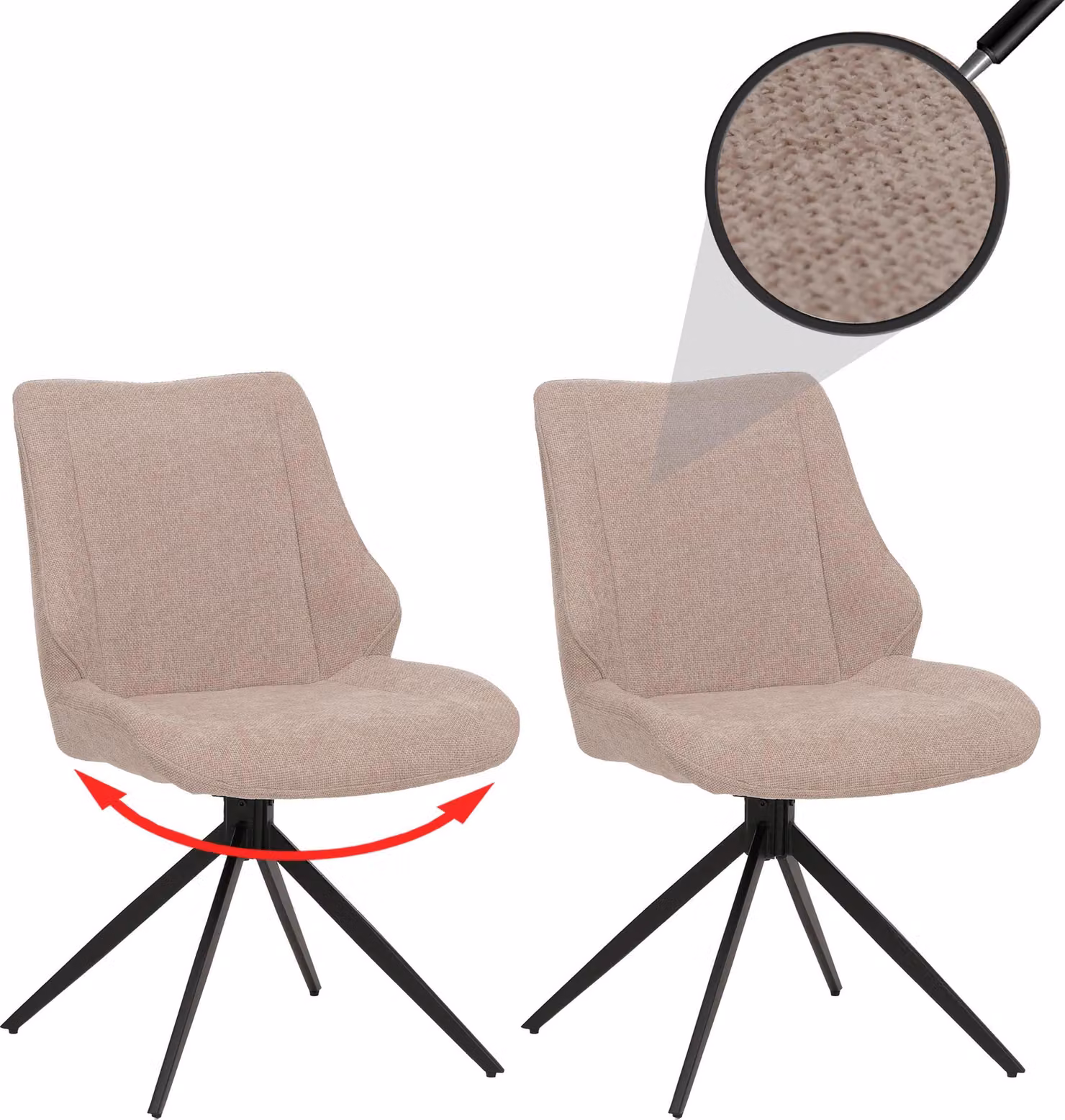 Set di 2 sedie da pranzo HWC-O48, sedia per cucina, girevole con ritorno automatico, rivestita in tessuto chenille (320g/m²), colore beige